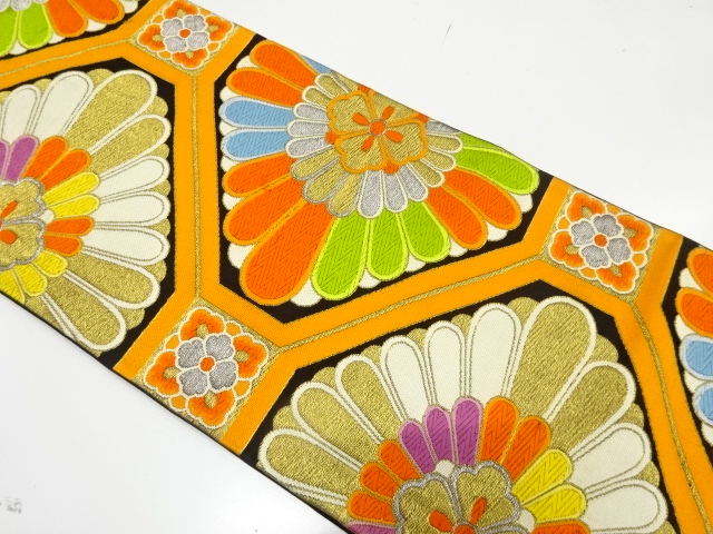 JAPANESE KIMONO / ANTIQUE FUKURO OBI / SILK / WOVEN FLORAL SHOKKO